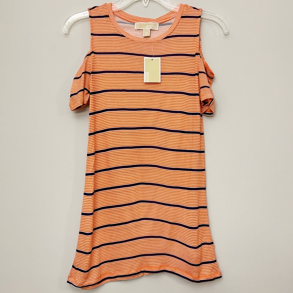 Michael Kors Top Striped Cold Shoulder Orange XS